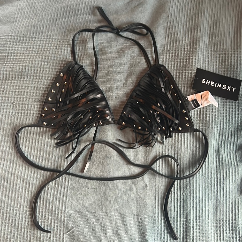 New with tags fringe studded bikini top